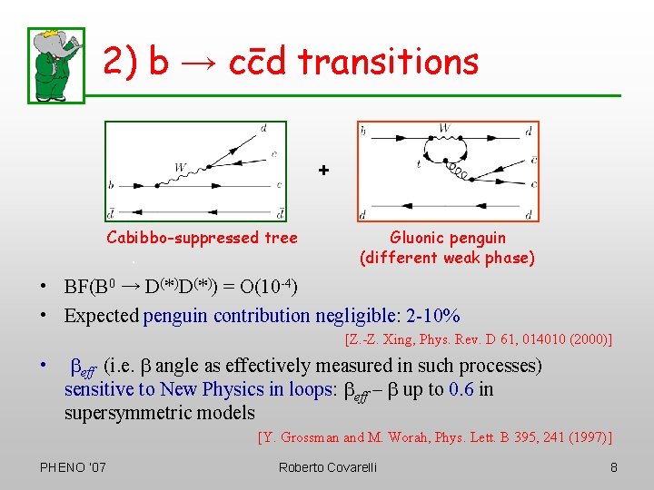 2) b → ccd transitions + Cabibbo-suppressed tree. Gluonic penguin (different weak phase) •