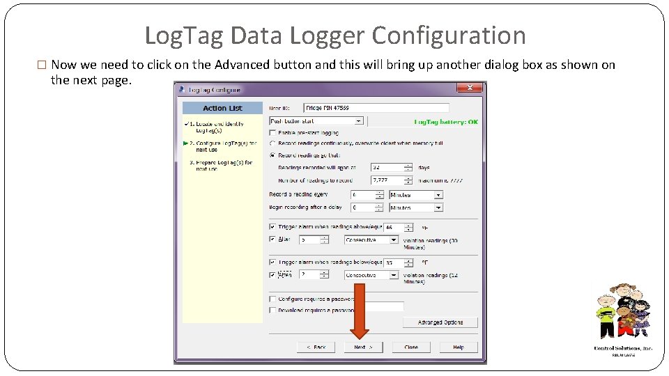 Log. Tag Data Logger Configuration � Now we need to click on the Advanced