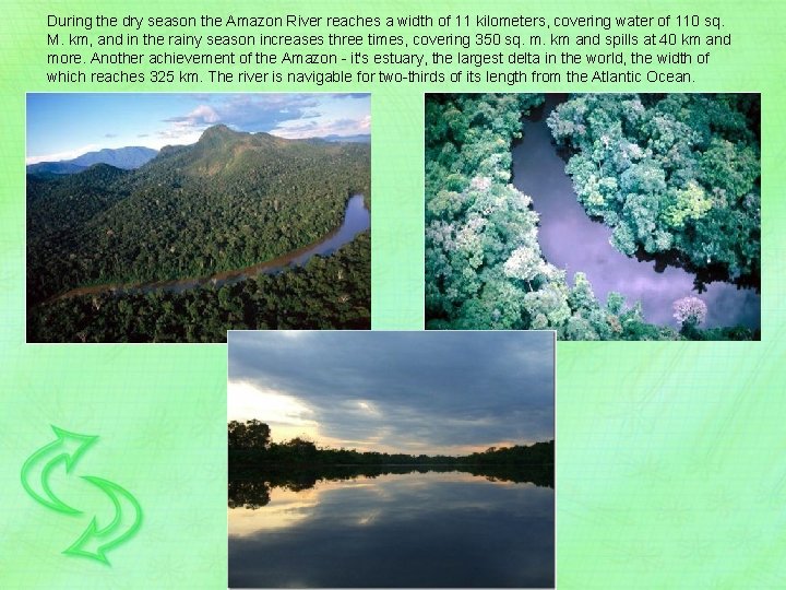 During the dry season the Amazon River reaches a width of 11 kilometers, covering