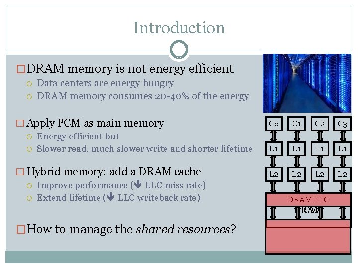 Introduction �DRAM memory is not energy efficient Data centers are energy hungry DRAM memory