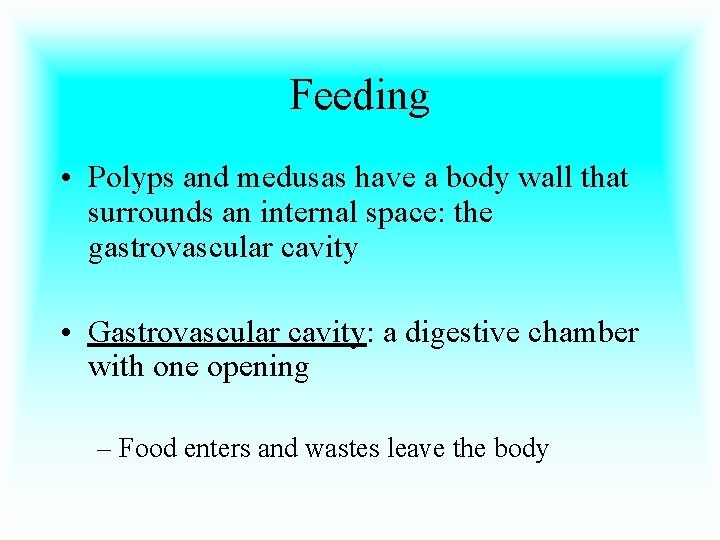 Feeding • Polyps and medusas have a body wall that surrounds an internal space: