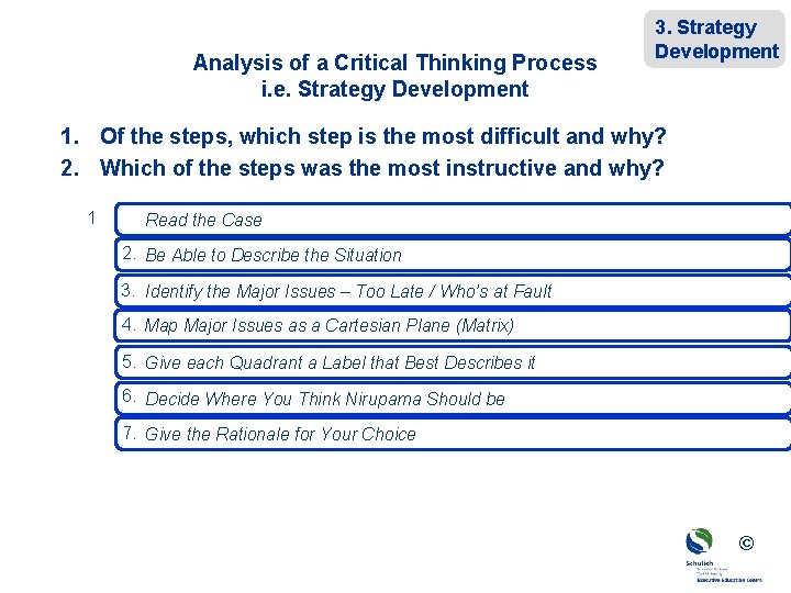 Analysis of a Critical Thinking Process i. e. Strategy Development 3. Strategy Development 1.