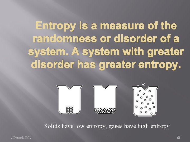 Entropy is a measure of the randomness or disorder of a system. A system