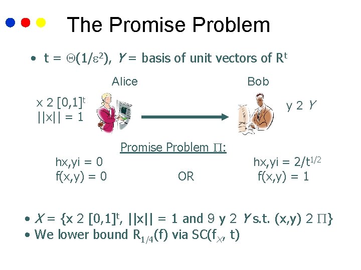The Promise Problem • t = (1/ 2), Y = basis of unit vectors