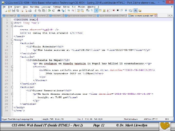 CIS 4004: Web Based IT (Inside HTML 5 – Part 2) Page 12 ©