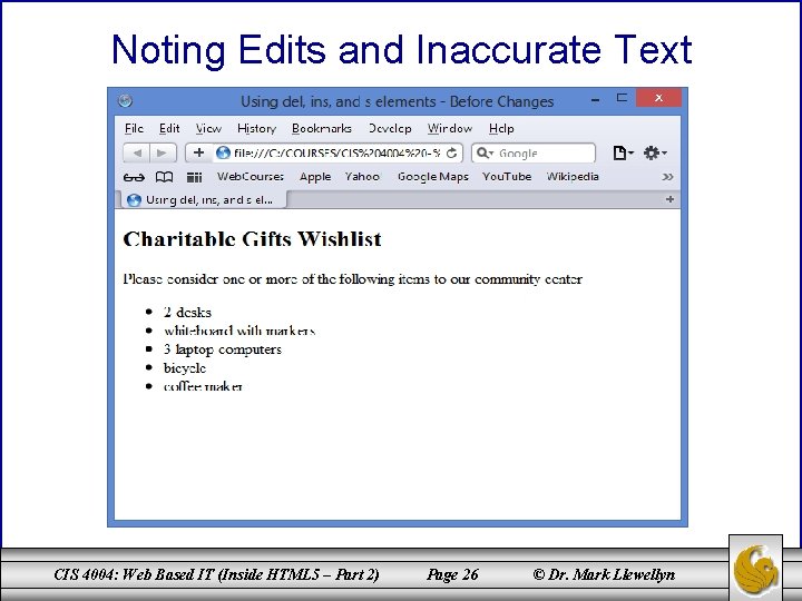 Noting Edits and Inaccurate Text CIS 4004: Web Based IT (Inside HTML 5 –