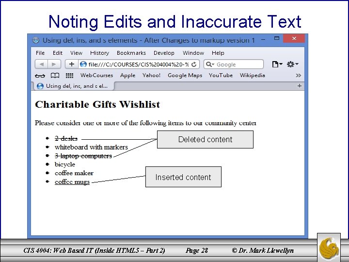 Noting Edits and Inaccurate Text Deleted content Inserted content CIS 4004: Web Based IT