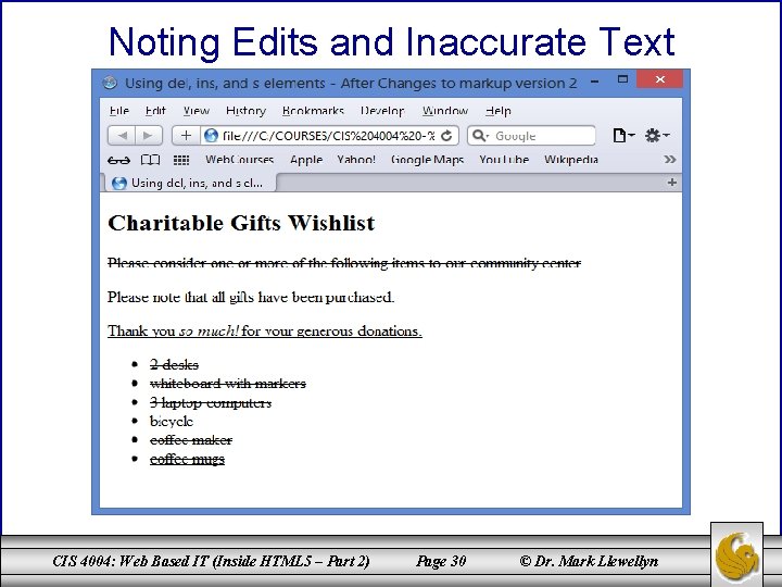 Noting Edits and Inaccurate Text CIS 4004: Web Based IT (Inside HTML 5 –