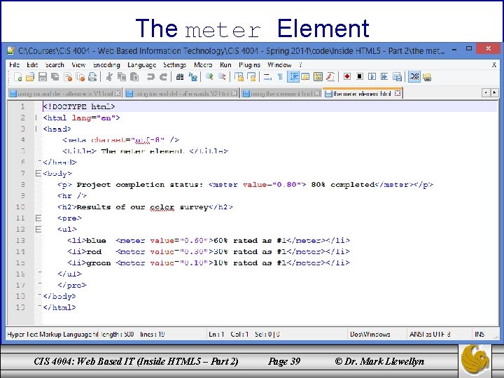 The meter Element CIS 4004: Web Based IT (Inside HTML 5 – Part 2)