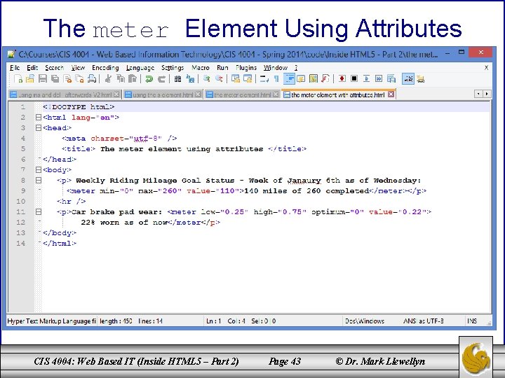 The meter Element Using Attributes CIS 4004: Web Based IT (Inside HTML 5 –