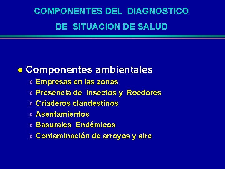 COMPONENTES DEL DIAGNOSTICO DE SITUACION DE SALUD l Componentes ambientales » » » Empresas