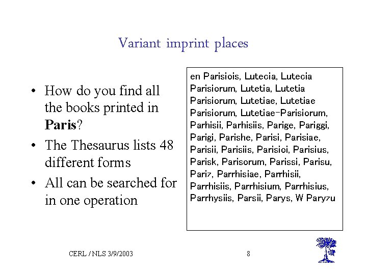 Variant imprint places • How do you find all the books printed in Paris?
