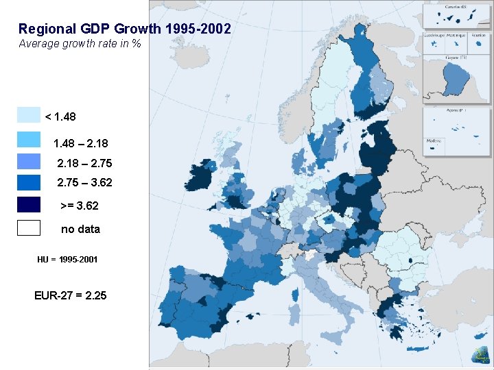 Regional GDP Growth 1995 -2002 Average growth rate in % < 1. 48 –