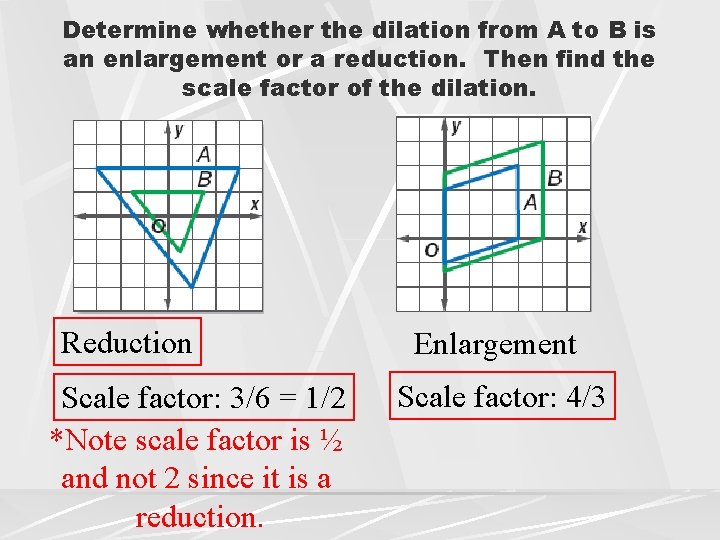 Determine whether the dilation from A to B is an enlargement or a reduction.