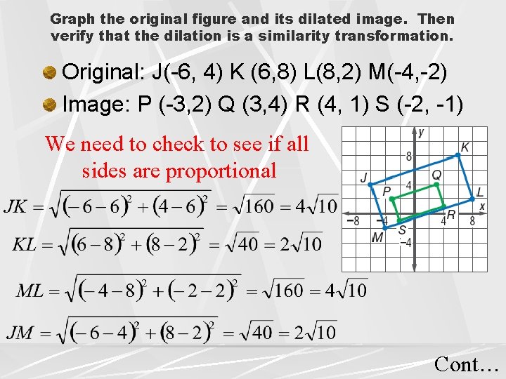 Graph the original figure and its dilated image. Then verify that the dilation is