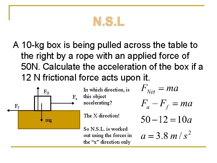 N. S. L A 10 -kg box is being pulled across the table to