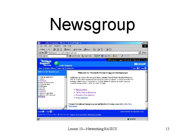 Newsgroup Lesson 10—Networking BASICS 13 