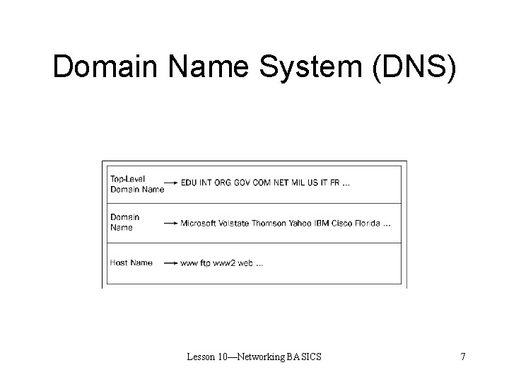 Domain Name System (DNS) Lesson 10—Networking BASICS 7 
