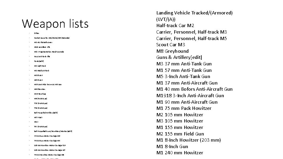 Weapon lists • Other • Rocket Launcher M 1/M 1 A 1/M 9 (Bazooka)