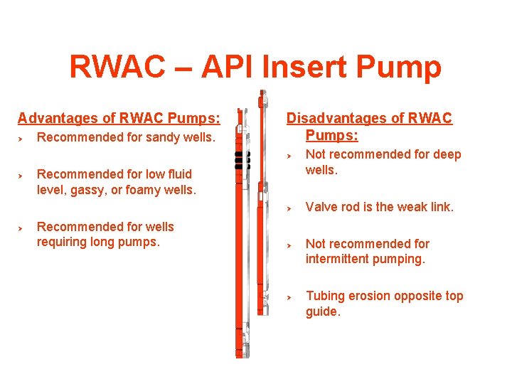 RWAC – API Insert Pump Advantages of RWAC Pumps: Ø Recommended for sandy wells.