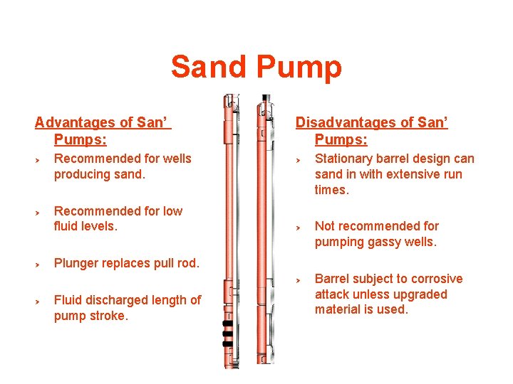 Sand Pump Advantages of San’ Pumps: Ø Ø Ø Recommended for wells producing sand.