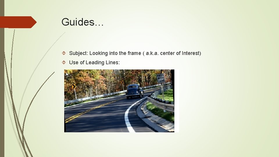 Guides… Subject: Looking into the frame ( a. k. a. center of Interest) Use