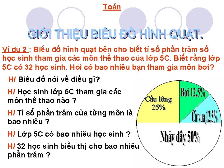 Toán Ví dụ 2 : Biểu đồ hình quạt bên cho biết tỉ số