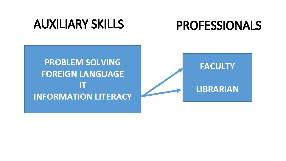 AUXILIARY SKILLS PROBLEM SOLVING FOREIGN LANGUAGE IT INFORMATION LITERACY PROFESSIONALS FACULTY LIBRARIAN 