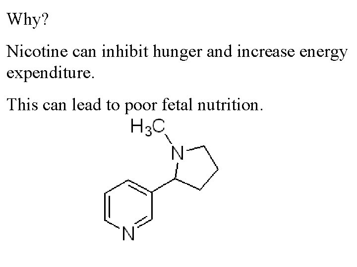 Why? Nicotine can inhibit hunger and increase energy expenditure. This can lead to poor