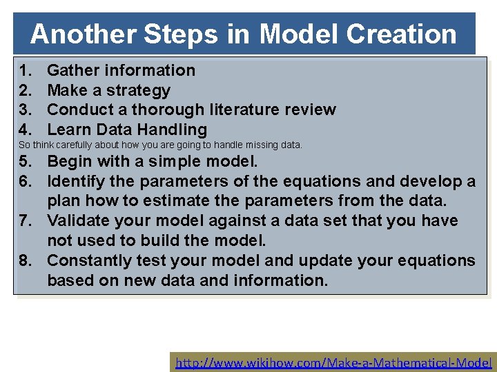 Another Steps in Model Creation 1. 2. 3. 4. Gather information Make a strategy