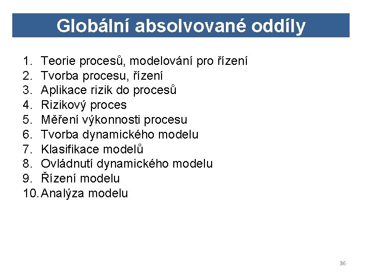 Globální absolvované oddíly 1. Teorie procesů, modelování pro řízení 2. Tvorba procesu, řízení 3.