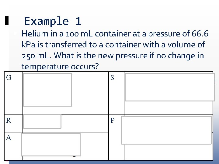 Example 1 Helium in a 100 m. L container at a pressure of 66.