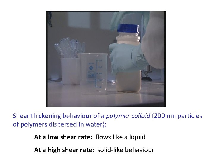Shear thickening behaviour of a polymer colloid (200 nm particles of polymers dispersed in
