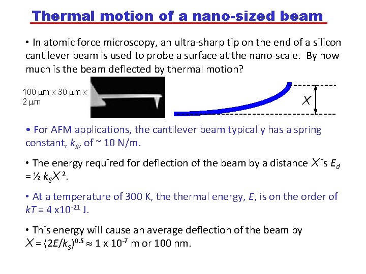 Thermal motion of a nano-sized beam • In atomic force microscopy, an ultra-sharp tip