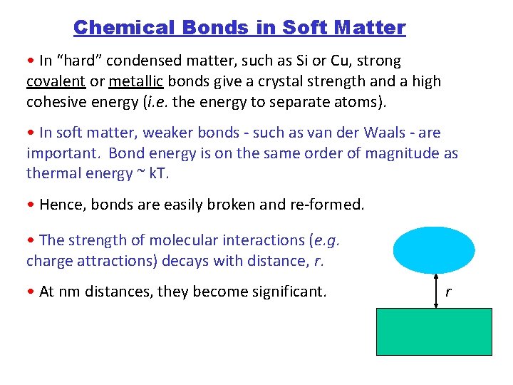 Chemical Bonds in Soft Matter • In “hard” condensed matter, such as Si or