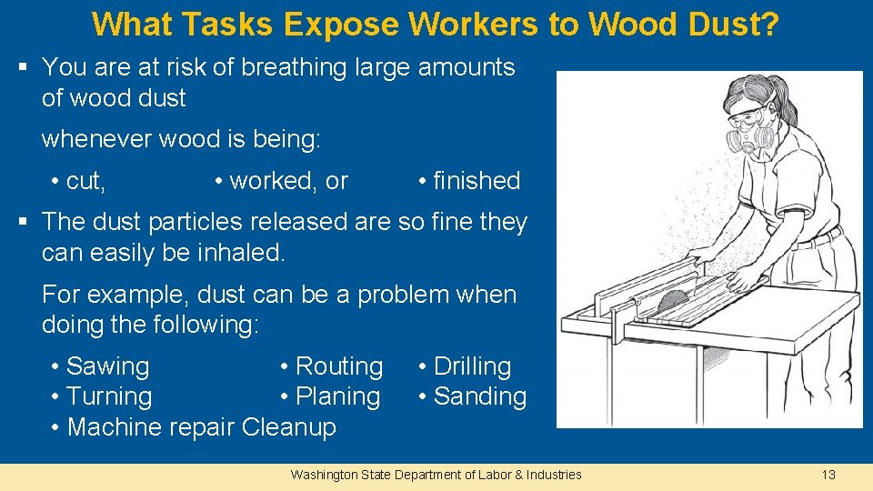 What Tasks Expose Workers to Wood Dust? § You are at risk of breathing