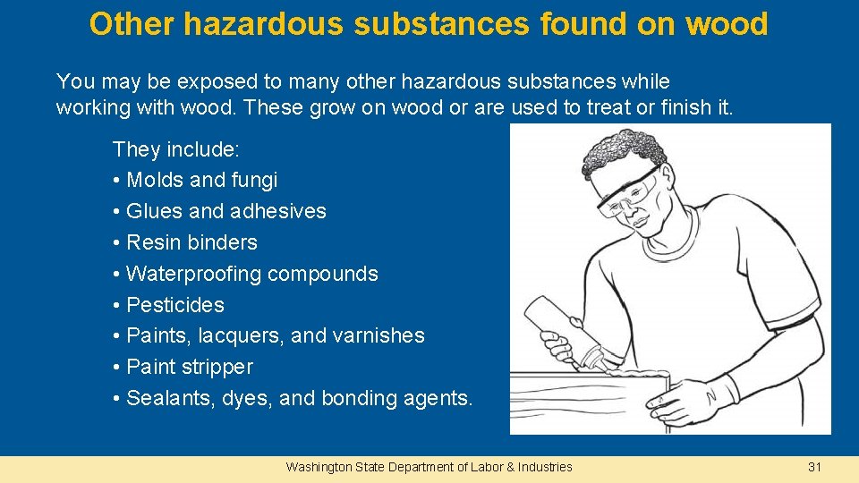 Other hazardous substances found on wood You may be exposed to many other hazardous