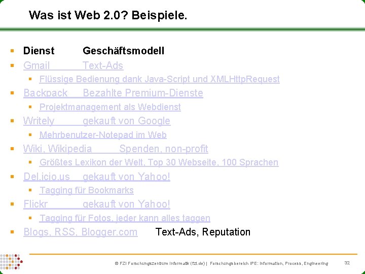 Was ist Web 2. 0? Beispiele. § Dienst § Gmail Geschäftsmodell Text-Ads § Flüssige