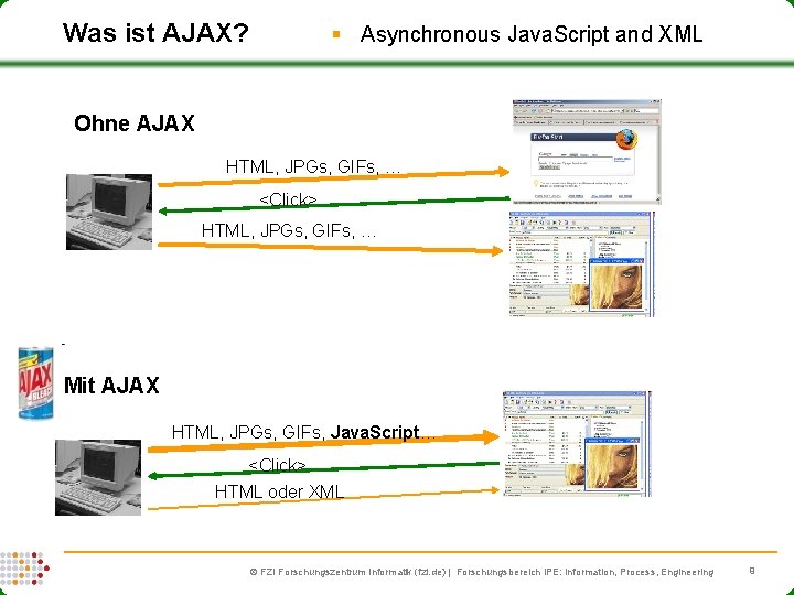 Was ist AJAX? § Asynchronous Java. Script and XML Ohne AJAX HTML, JPGs, GIFs,