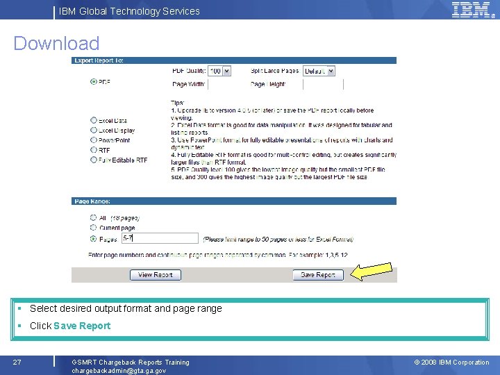 IBM Global Technology Services Download § Select desired output format and page range §