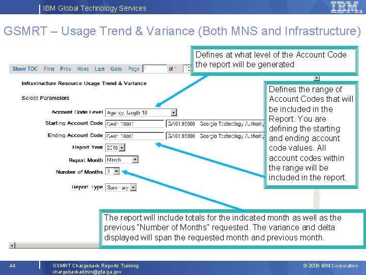 IBM Global Technology Services GSMRT – Usage Trend & Variance (Both MNS and Infrastructure)