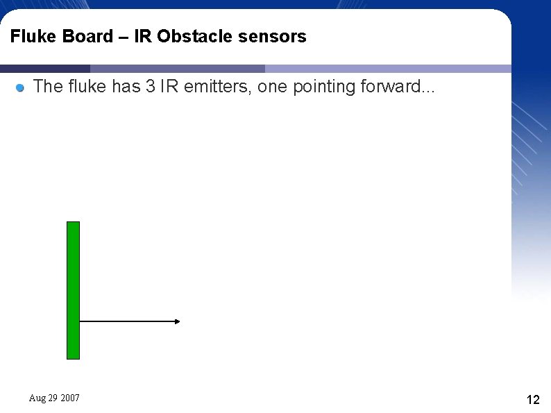 Fluke Board – IR Obstacle sensors The fluke has 3 IR emitters, one pointing Fluke Board – IR Obstacle sensors The fluke has 3 IR emitters, one pointing