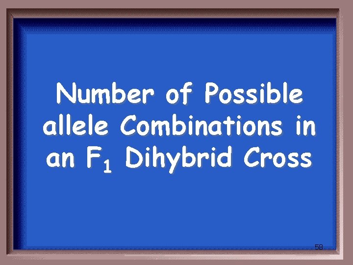 Number of Possible allele Combinations in an F 1 Dihybrid Cross 58 