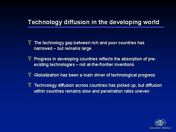 Technology diffusion in the developing world Ÿ The technology gap between rich and poor Technology diffusion in the developing world Ÿ The technology gap between rich and poor