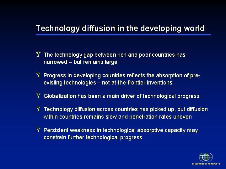 Technology diffusion in the developing world Ÿ The technology gap between rich and poor Technology diffusion in the developing world Ÿ The technology gap between rich and poor