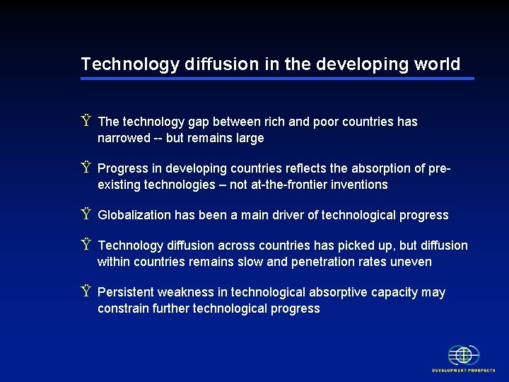 Technology diffusion in the developing world Ÿ The technology gap between rich and poor Technology diffusion in the developing world Ÿ The technology gap between rich and poor