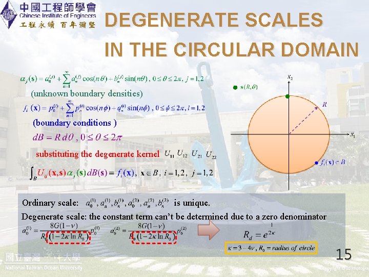 DEGENERATE SCALES IN THE CIRCULAR DOMAIN (unknown boundary densities) (boundary conditions ) substituting the