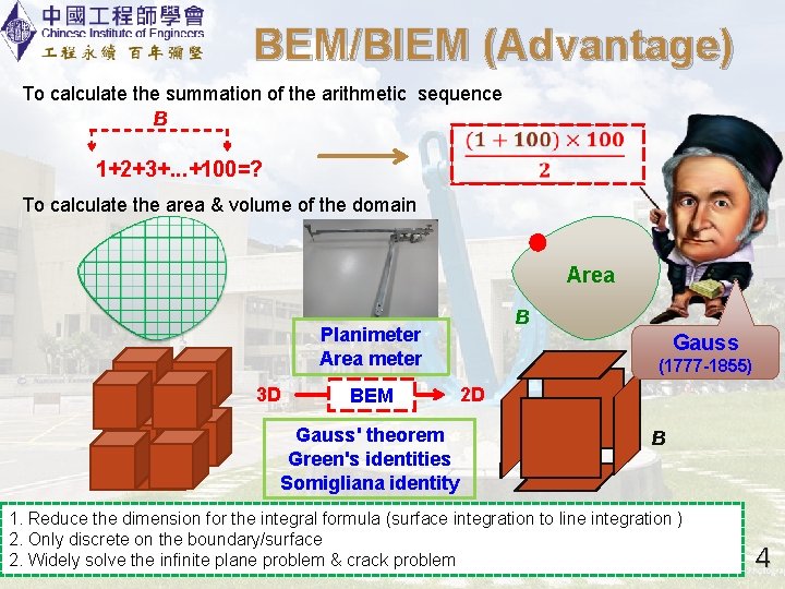 BEM/BIEM (Advantage) To calculate the summation of the arithmetic sequence B 1+2+3+. . .