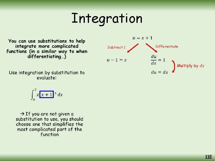 Integration • Subtract 1 Differentiate 11 E 