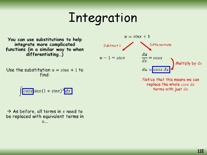 Integration • Subtract 1 Differentiate 11 E 
